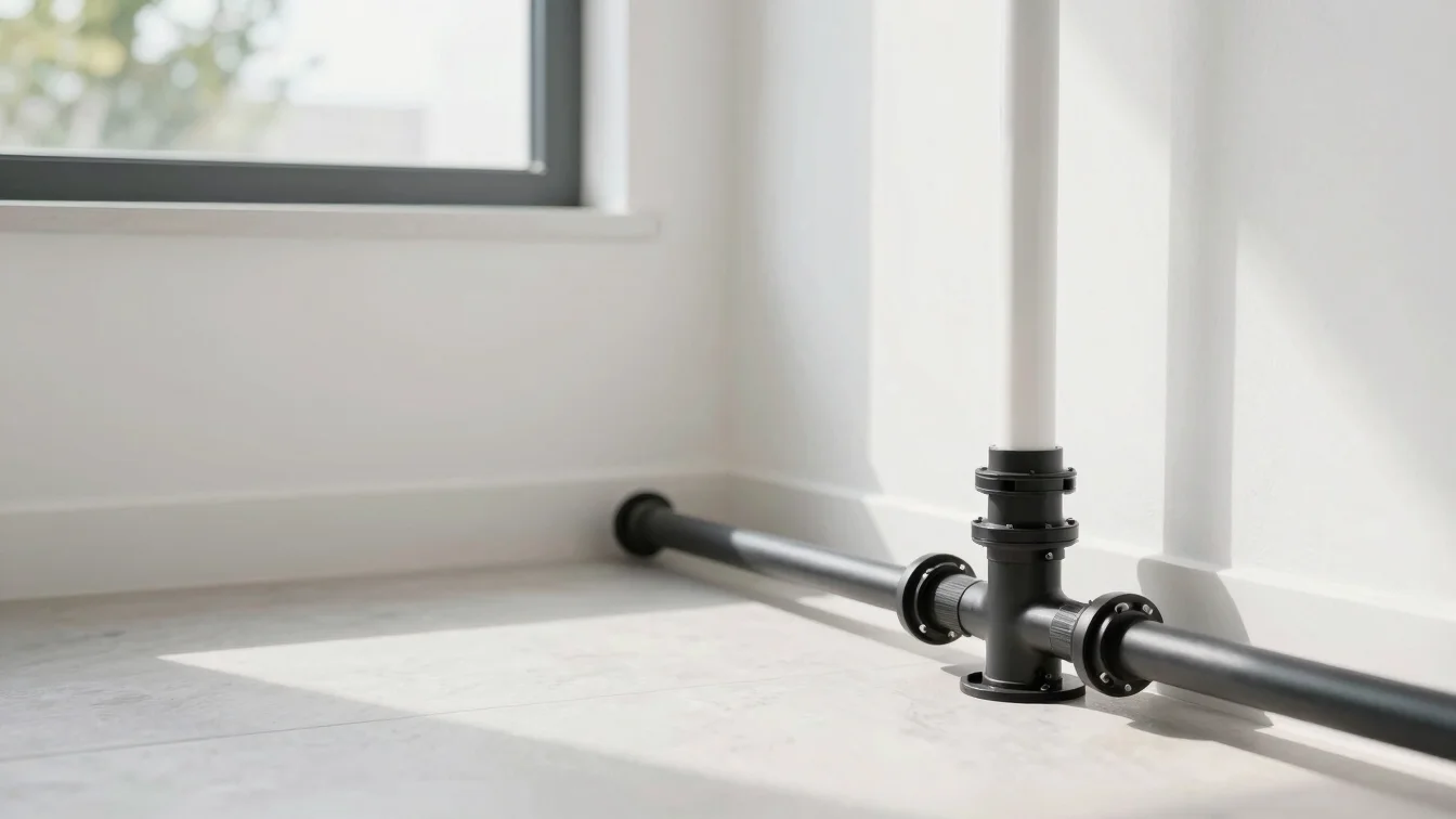 Clean, modern residential sewer line connection in a utility spac